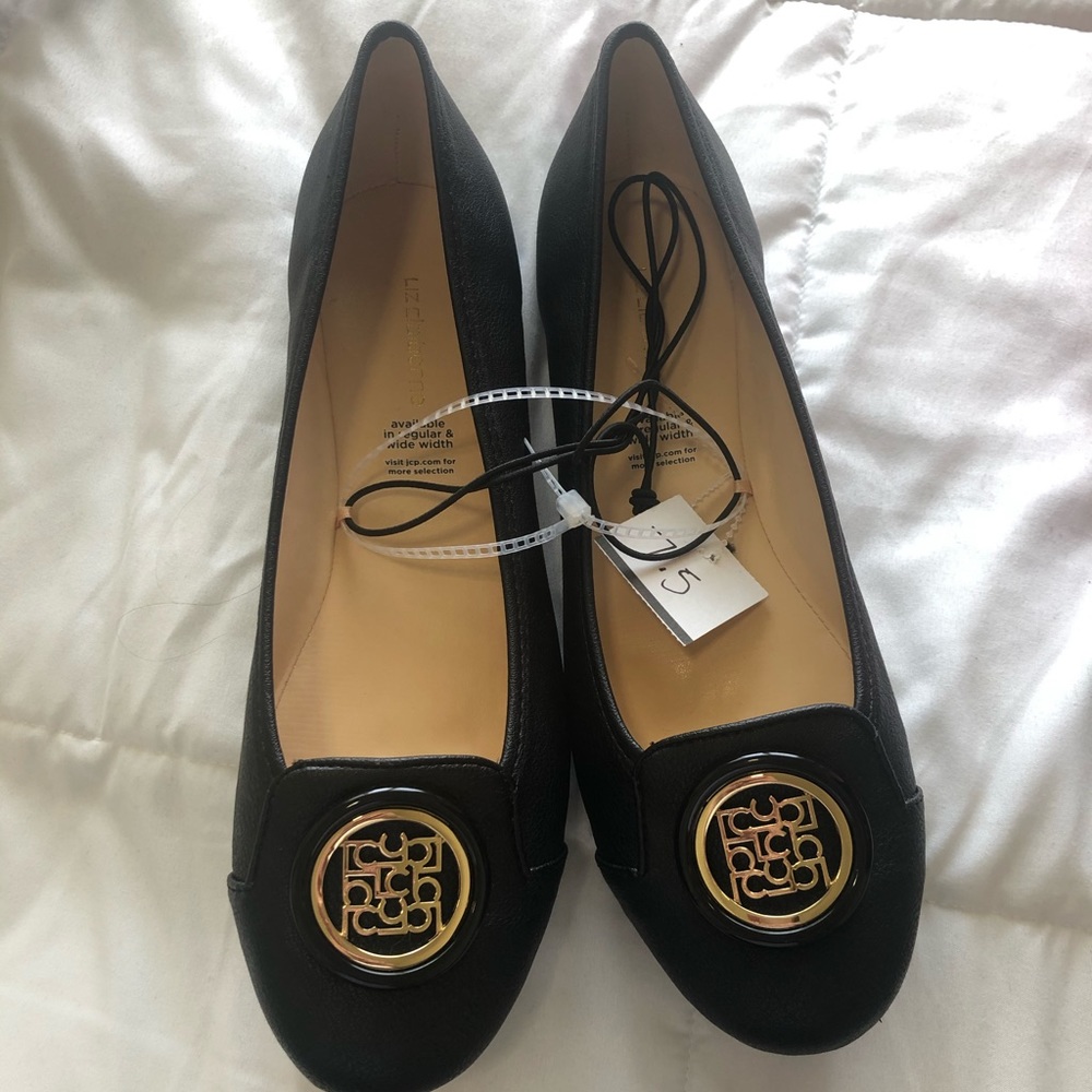 Liz Claiborne black and gold flats